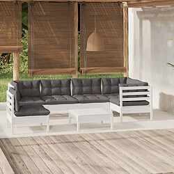 Maison Chic Salon de jardin 7 pcs + coussins - Mobilier/Meubles de jardin - Table et chaises d'extérieur blanc bois de pin -MN44335