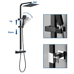 Auralum MAX Colonne de Douche Thermostatique 38°C Noir Système de Douche pour Salle de Bain Ensemble de Douche Design Unique