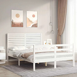 Maison Chic Cadre/structure de lit avec tête de lit pour adulte - Lit Moderne Chambre blanc petit double bois massif -MN27303