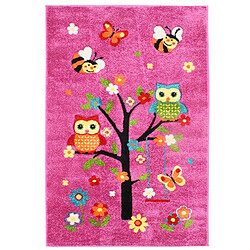 Thedecofactory FUJI - Tapis toucher laineux chouettes sur un arbre rose 100x150