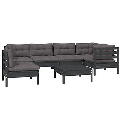 Avis Maison Chic Salon de jardin 7 pcs + coussins - Mobilier/Meubles de jardin - Table et chaises d'extérieur Noir Bois de pin -MN50313