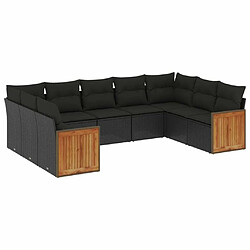 Maison Chic Salon de jardin 9 pcs avec coussins | Ensemble de Table et chaises | Mobilier d'Extérieur noir résine tressée -GKD35286