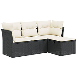 vidaXL Salon de jardin 4 pcs avec coussins noir résine tressée