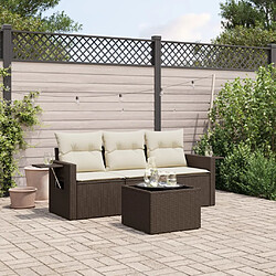 vidaXL Salon de jardin 4 pcs avec coussins marron résine tressée