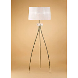 Luminaire Center Lampadaire Loewe 3 Ampoules E27, laiton antique avec Abat jour blanc