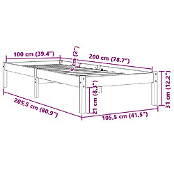 Vidaxl Cadre de lit cire marron 100x200 cm bois de pin massif pas cher