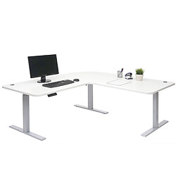 Decoshop26 Bureau d'angle table d'ordinateur réglable en hauteur électriquement 178 x 178 cm HDF couleur blanc pieds acier gris 04_0006022