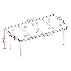 vidaXL Table à dîner de jardin Noir 200x100x74 cm Acier et verre pas cher