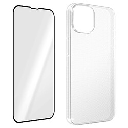 Avizar Coque iPhone 14 Silicone Gel Souple et Film Verre Trempé 9H Contour noir