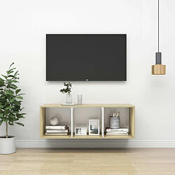 Maison Chic Meuble TV scandinave mural Banc TV suspendu pour salon - Blanc chêne sonoma 37x37x107 cm Bois ingénierie -MN13445