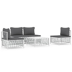 Maison Chic Salon de jardin 5 pcs avec coussins - Table et chaises d'extérieur - Mobilier/Meubles de jardin Moderne blanc acier -MN84089