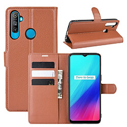 Etui en PU avec support marron pour votre Realme 5/C3 (3 cameras)