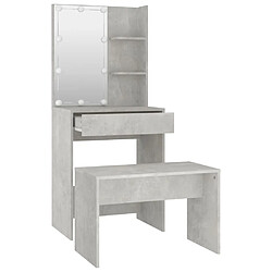 Helloshop26 Coiffeuse table de maquillage tabouret design meuble mobilier de chambre avec led 60 x 40 x 140 cm bois d'ingénierie gris 02_0006407