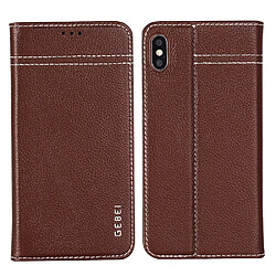 Wewoo Housse Coque Pour iPhone XR GEBEI Etui de protection en cuir à rabat horizontal avec support et fentes cartes Marron