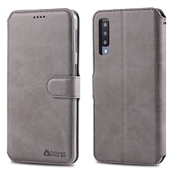 Wewoo Housse Coque Pour Galaxy A7 2018 AZNS Étui en cuir avec rabat magnétique et texture de mollet support et logements cartes et cadre photo Gris