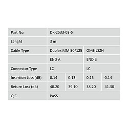 Avis Digitus LWL câble Patch OM5-3 m LC vers LC câble Fibre Optique - LSZH - Duplex Multimode 50/125µ - 40 GBit/s - Vert