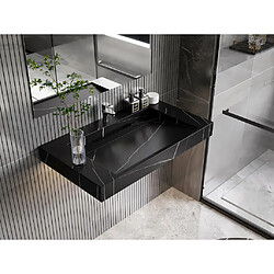 Vente-Unique Vasque suspendue en solid surface effet marbre noir - TAKOTNA - L90.2 x l45.2 x H8 cm