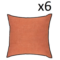 Pegane Lot de 6 coussin décoratif déhoussable en lin et coton rose terracotta - Longueur 45 x Profondeur 12 x Hauteur 45 cm