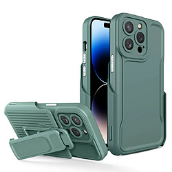 Coque en TPU anti-chocs avec béquille à clip amovible pour votre iPhone 14 Pro - vert nuit