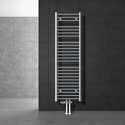 LuxeBath Radiateur de salle de bain Sahara 400x1500 mm Chrome courbé avec raccord central + garniture de raccordement avec thermostat Forme traversante Raccord au sol