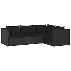 Maison Chic Salon de jardin 4 pcs + coussins - Mobilier/Meubles de jardin - Table et chaises d'extérieur Résine tressée Noir -MN63534