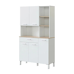 Pegane Buffet meuble cuisine 5 portes + 1 tiroir coloris blanc artic/chêne canadien - Hauteur 186 cm x Longueur 108 cm x Profondeur 40 cm