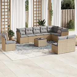 vidaXL Salon de jardin 11 pcs avec coussins beige résine tressée