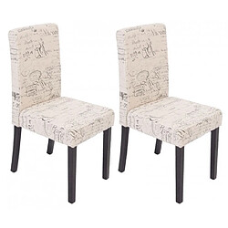 Decoshop26 Lot de 2 chaises de salle à manger en tissu crème imprimé pieds foncés CDS04030