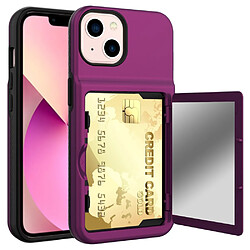 Coque en TPU + acrylique avec porte-cartes et miroir caché violet foncé pour votre iPhone 13 6.1 pouces