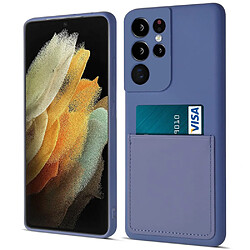 Coque en silicone avec porte-carte bleu saphir pour votre Samsung Galaxy S21 Ultra 5G