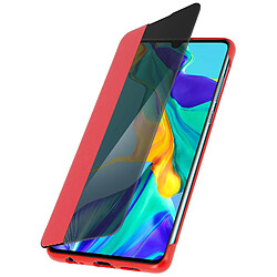 Avizar Housse Huawei P30 Étui Grande Fenêtre Translucide Coque Rigide rouge