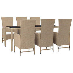 Avis Ensemble salle à manger de jardin 7 pcs,Table et chaise à dîner d'extérieur beige poly rotin -MN86628