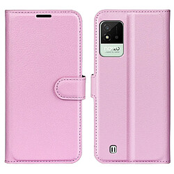 Etui en PU texture litchi avec support, rose pour votre Realme Narzo 50i