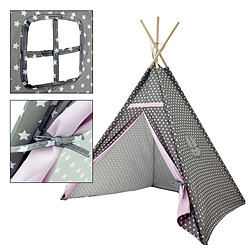 Avis ECD Germany Tente Tipi Jeu pour Enfants | 115x115x160 cm | avec Fenêtre | Gris avec Étoiles Blanches | Polyester | Lavable à 30°C | Fermeture velcro | Sac de Transport Inclus | Pour Filles/Garçons