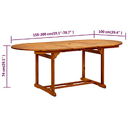 vidaXL Table de jardin 200x100x75 cm Bois d'acacia massif pas cher