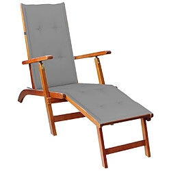 Helloshop26 Transat chaise longue bain de soleil lit de jardin terrasse meuble d'extérieur avec repose-pied et coussin acacia solide 02_0012576