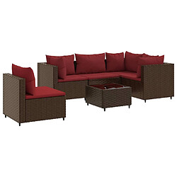 vidaXL Salon de jardin 6 pcs avec coussins Marron Résine tressée