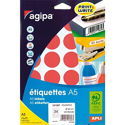 Pastille adhésive 30 mm Agipa 10135 rouge - pochette de 240