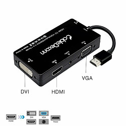 Cabledeconn Répartiteur Hdmi 4 En 1 Hdmi Vers Vga Dvi Câble Audio Vidéo Convertisseur Adaptateur Multiport Noir