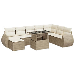 vidaXL Salon de jardin avec coussins 9 pcs beige résine tressée