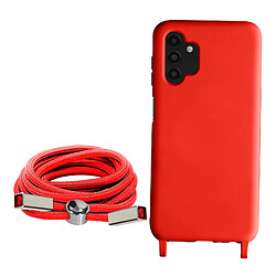 Avizar Coque Cordon Samsung Galaxy A13 4G Semi-rigide Lanière Tour du Cou 80cm Rouge