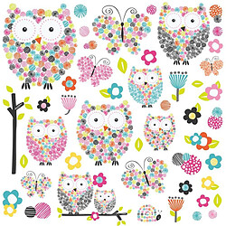 Thedecofactory CHOUETTES ET PAPILLONS FLEURS - Stickers repositionnables chouettes et papillons motifs fleurs