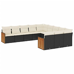 vidaXL Salon de jardin 11 pcs avec coussins noir résine tressée