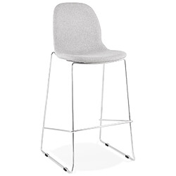 Alterego Tabouret de bar empilable 'FAKIR' en tissu gris clair et pied en métal chromé