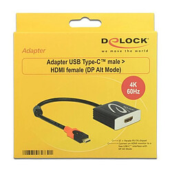 DeLOCK Câble adaptateur USB Type C Mâle > HDMI 4 K/60 Hz femelle Noir DP Alt de la mode