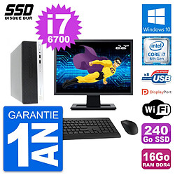 PC HP ProDesk 400 G4 SFF Ecran 22" i7-6700 RAM 16Go SSD 240Go Windows 10 Wifi - Occasion