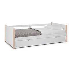 Acheter Vente-Unique Lit gigogne 2 x 90 x 190 cm - MDF, pin et métal - Blanc et naturel + Matelas - MAREKI