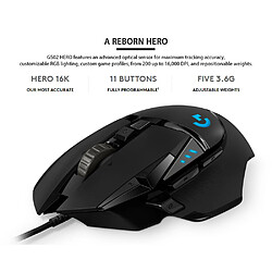 Avis Universal Souris gaming haute performance avec 16 000 ppp RVB programmable et dimmable pour les consoles de jeux Hero Sense