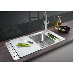 BLANCO Axis III 5 S-IF - evier - Inox lisse - 1 cuve - reversible - vidage auto - sans siph - planche verre et vide-sauce Inox