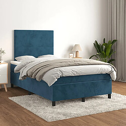 Avis Maison Chic Lit adulte- Lit + matelas,Sommier à lattes de lit et matelas bleu foncé 120x190cm velours -GKD15845